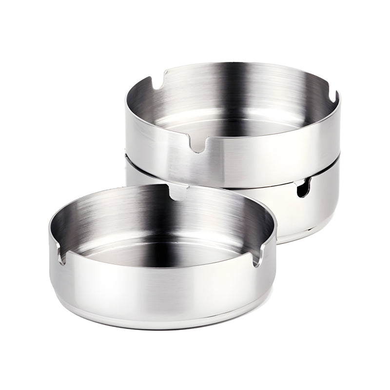 Round Ashtray with 3 Notches, Stainless Steel