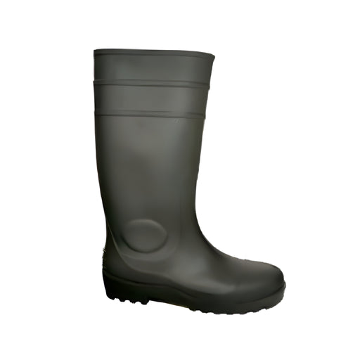 Black PVC Safety Boots with Steel Toe Cap & Midsole, Size 43