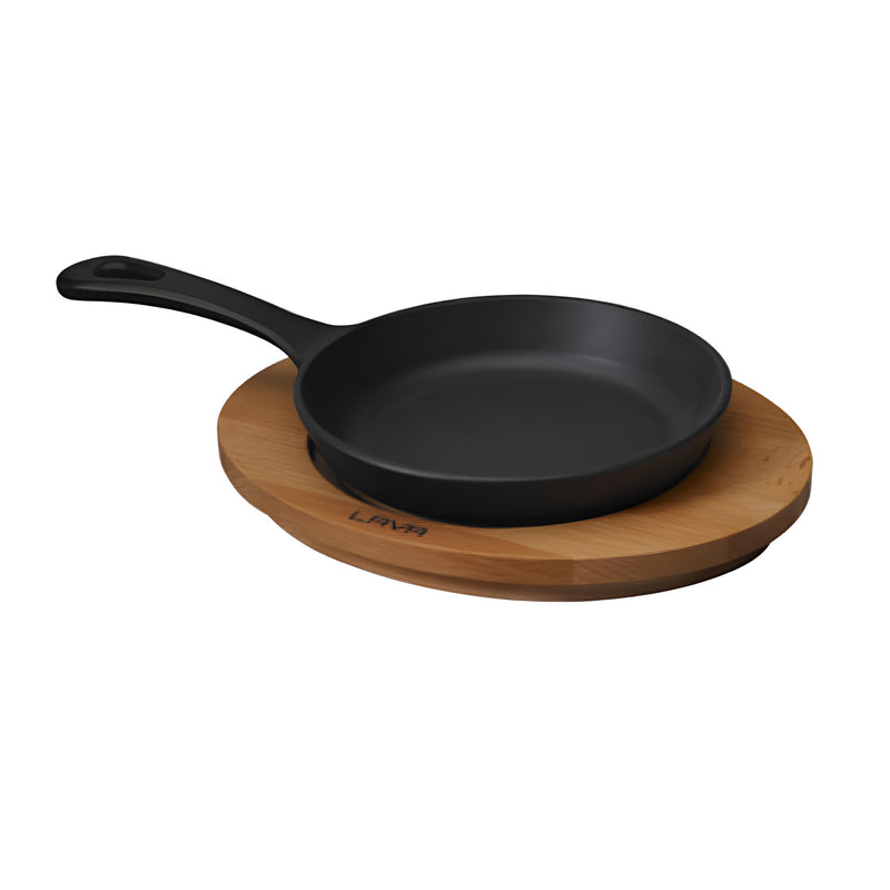 Cast Iron Round Skillet Large with Wood Underliner