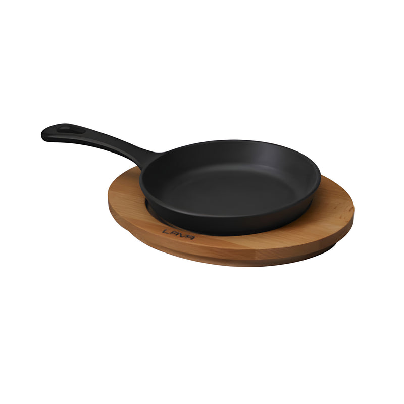 Cast Iron Round Skillet Small with Wood Underliner