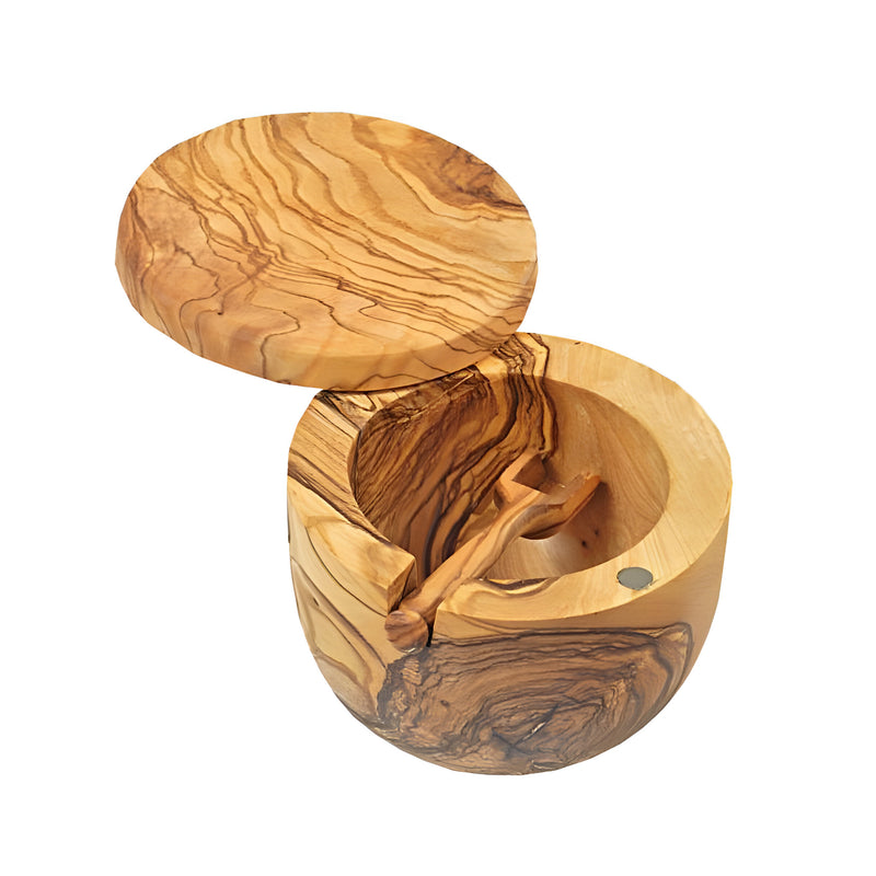 Olive Wood Salt Keeper with Scoop