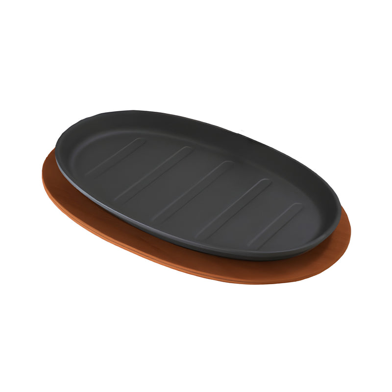 Cast Iron Oval Fajita Plate Large with Wooden Platter