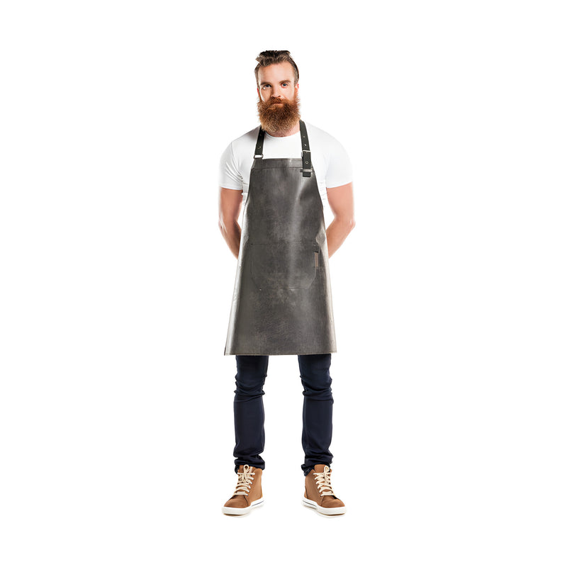 Regular Leather Bib Apron, Moonshine Black