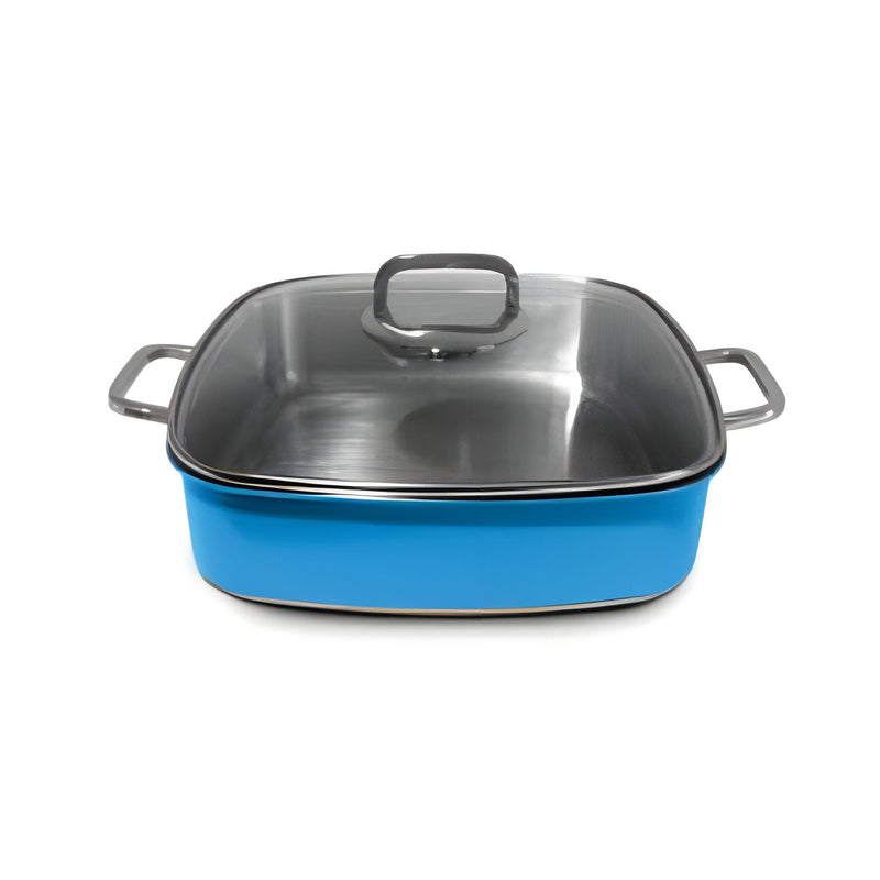 Rainbow Blue Square Roasting Pan 4L with Glass Lid, 3-Piece