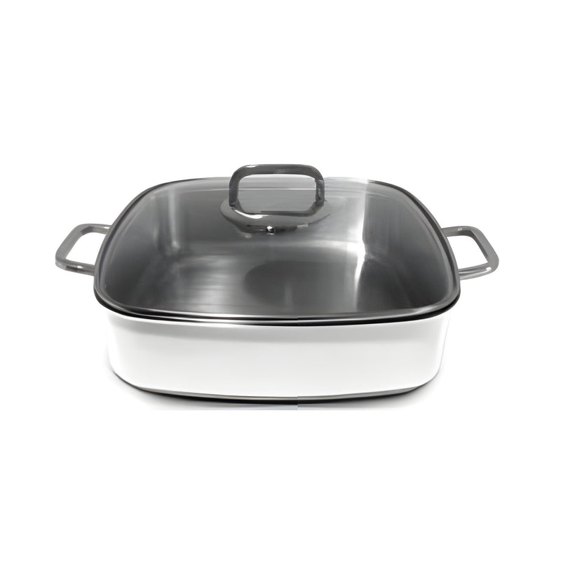 Rainbow White Square Roasting Pan 4L with Glass Lid, 3-Piece