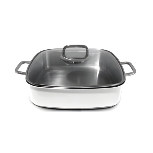 Rainbow White Square Roasting Pan 4L with Glass Lid, 3-Piece