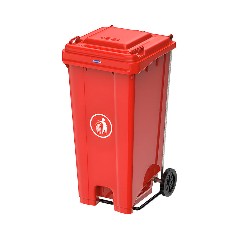 Red Industrial Mobile Bin with Heavy-Duty Steel Pedal
