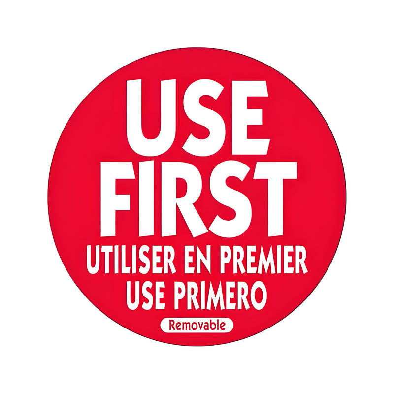 "First Use" Round Removable Labels (Roll of 500)