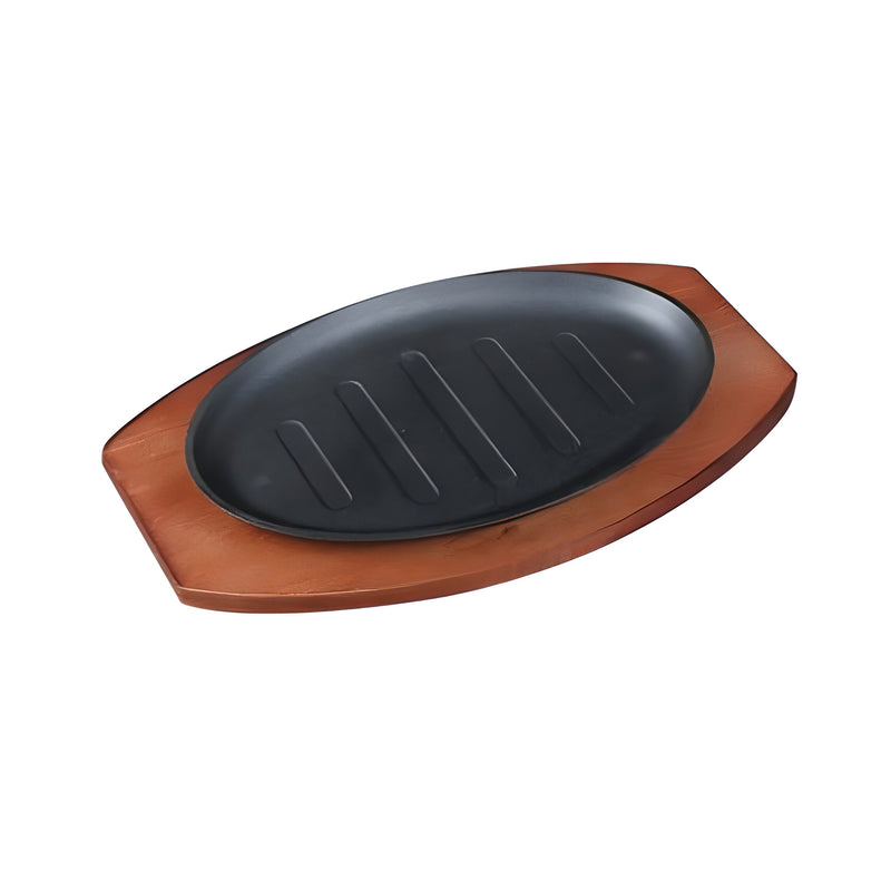 Cast Iron Sizzle Platter with Wooden Stand