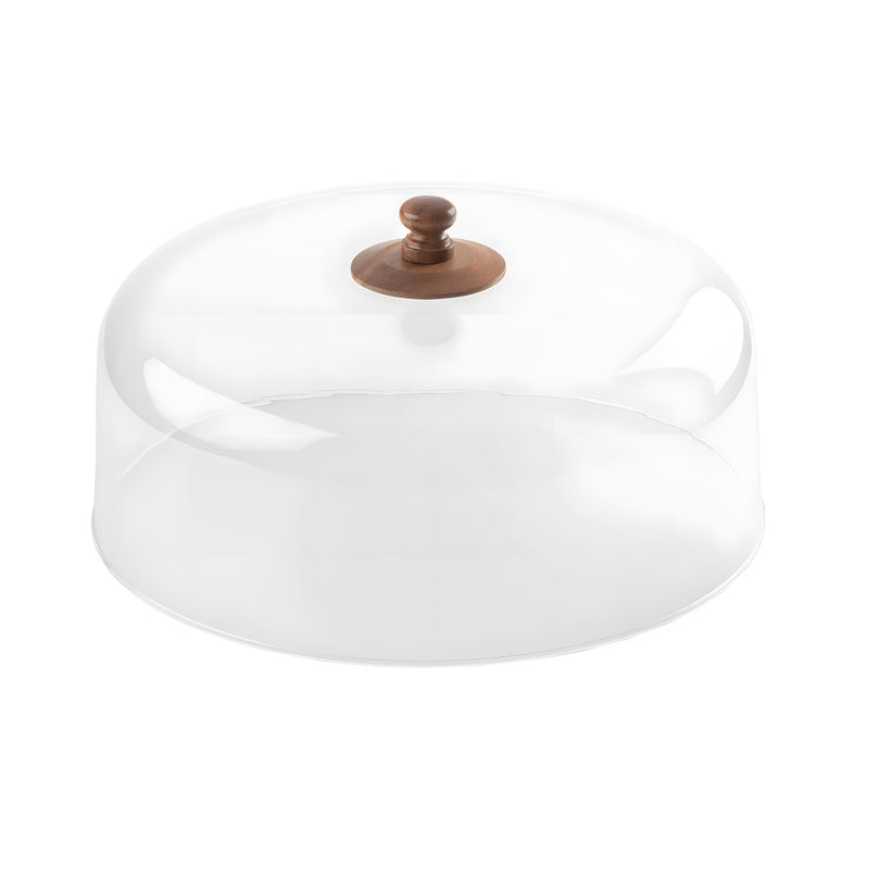 Acacia Round Cake Dome, Clear Acrylic with Wood Knob