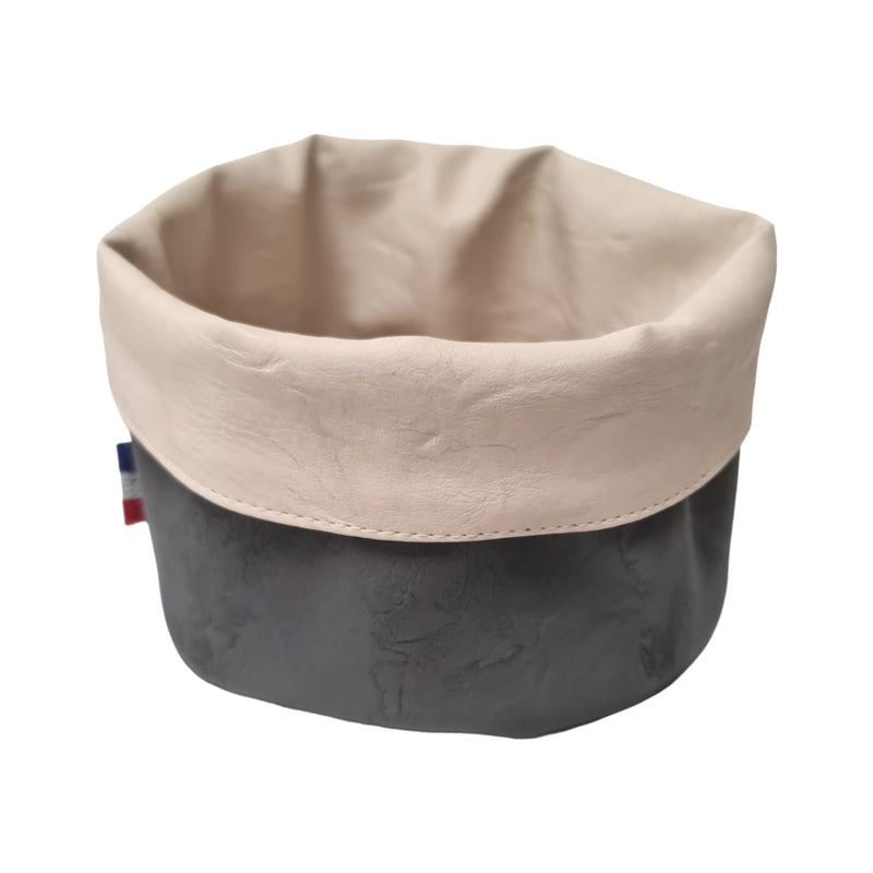 Stone Reversible Round Basket, Carbon/Beige