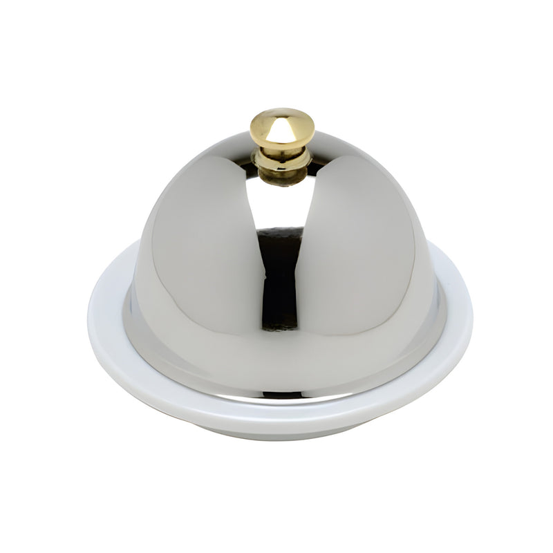White Porcelain Butter Dish with Stainless Steel Dome Cover