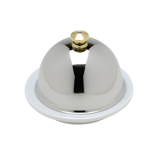 White Porcelain Butter Dish with Stainless Steel Dome Cover