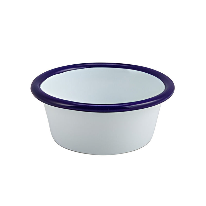 Enamel Ramekin White with Blue Rim