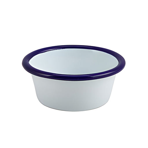 Enamel Ramekin White with Blue Rim