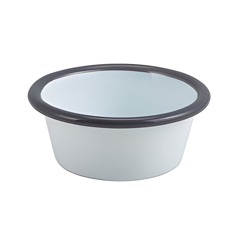 Enamel Ramekin White with Grey Rim
