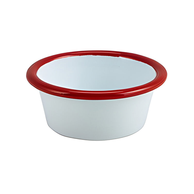 Enamel Ramekin White with Red Rim