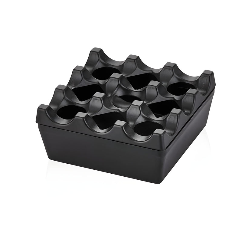 Square Ashtray with Net Lid L8xW8cm, Black Cast Iron